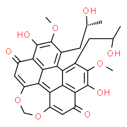 ChemSpider 2D Image | 6,11-Dihydroxy-8-[(2R)-2-hydroxypropyl]-9-(2-hydroxypropyl)-7,10-dimethoxyperylo[1,12-def][1,3]dioxepine-5,12-dione | C29H26O10
