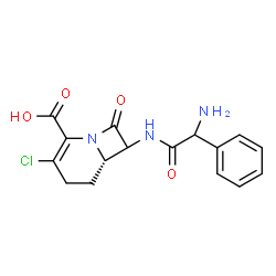 ChemSpider 2D Image | (6S)-7-{[Amino(phenyl)acetyl]amino}-3-chloro-8-oxo-1-azabicyclo[4.2.0]oct-2-ene-2-carboxylic acid | C16H16ClN3O4