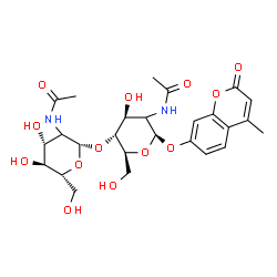 ChemSpider 2D Image | 4-Methyl-2-oxo-2H-chromen-7-yl (2xi)-2-acetamido-4-O-[(2xi)-2-acetamido-2-deoxy-beta-D-arabino-hexopyranosyl]-2-deoxy-beta-L-arabino-hexopyranoside | C26H34N2O13