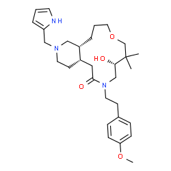 ChemSpider 2D Image | (4aS,9R,15aR)-9-Hydroxy-7-[2-(4-methoxyphenyl)ethyl]-10,10-dimethyl-2-(1H-pyrrol-2-ylmethyl)tetradecahydropyrido[4,3-i][1,6]oxazacyclotridecin-6(7H)-one | C30H45N3O4
