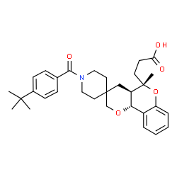 ChemSpider 2D Image | 3-{(4a'R,5'S,10b'R)-5'-Methyl-1-[4-(2-methyl-2-propanyl)benzoyl]-4a',10b'-dihydro-4'H,5'H-spiro[piperidine-4,3'-pyrano[3,2-c]chromen]-5'-yl}propanoic acid | C31H39NO5