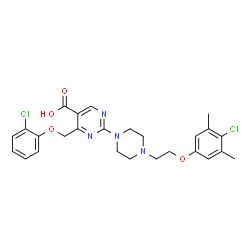 ChemSpider 2D Image | 2-{4-[2-(4-Chloro-3,5-dimethylphenoxy)ethyl]-1-piperazinyl}-4-[(2-chlorophenoxy)methyl]-5-pyrimidinecarboxylic acid | C26H28Cl2N4O4