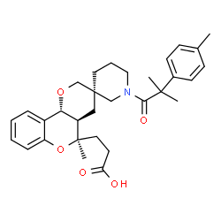 ChemSpider 2D Image | 3-{(3R,4a'R,5'R,10b'R)-5'-Methyl-1-[2-methyl-2-(4-methylphenyl)propanoyl]-4a',10b'-dihydro-4'H,5'H-spiro[piperidine-3,3'-pyrano[3,2-c]chromen]-5'-yl}propanoic acid | C31H39NO5