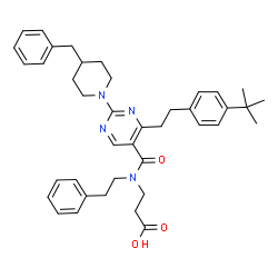 ChemSpider 2D Image | N-{[2-(4-Benzyl-1-piperidinyl)-4-{2-[4-(2-methyl-2-propanyl)phenyl]ethyl}-5-pyrimidinyl]carbonyl}-N-(2-phenylethyl)-beta-alanine | C40H48N4O3