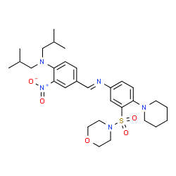 ChemSpider 2D Image | N,N-Diisobutyl-4-[(E)-{[3-(4-morpholinylsulfonyl)-4-(1-piperidinyl)phenyl]imino}methyl]-2-nitroaniline | C30H43N5O5S