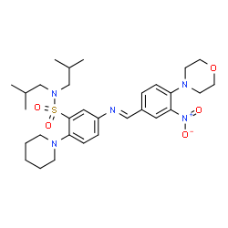 ChemSpider 2D Image | N,N-Diisobutyl-5-{(E)-[4-(4-morpholinyl)-3-nitrobenzylidene]amino}-2-(1-piperidinyl)benzenesulfonamide | C30H43N5O5S
