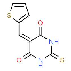 ChemSpider 2D Image | 5-(2-Thienylmethylene)-2-thioxodihydro-4,6(1H,5H)-pyrimidinedione | C9H6N2O2S2