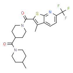 ChemSpider 2D Image | (4-Methyl-1-piperidinyl)(1-{[3-methyl-6-(trifluoromethyl)thieno[2,3-b]pyridin-2-yl]carbonyl}-4-piperidinyl)methanone | C22H26F3N3O2S