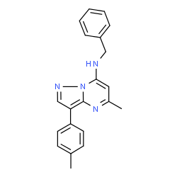 ChemSpider 2D Image | N-Benzyl-5-methyl-3-(4-methylphenyl)pyrazolo[1,5-a]pyrimidin-7-amine | C21H20N4