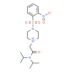 ChemSpider 2D Image | 1-[2-(Diisopropylamino)-2-oxoethyl]-4-[(2-nitrophenyl)sulfonyl]piperazin-1-ium | C18H29N4O5S