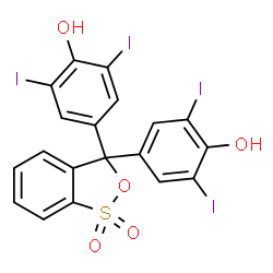 ChemSpider 2D Image | 4,4'-(1,1-Dioxido-3H-2,1-benzoxathiole-3,3-diyl)bis(2,6-diiodophenol) | C19H10I4O5S