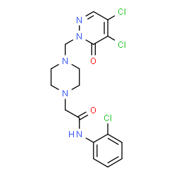 ChemSpider 2D Image | N-(2-Chlorophenyl)-2-{4-[(4,5-dichloro-6-oxo-1(6H)-pyridazinyl)methyl]-1-piperazinyl}acetamide | C17H18Cl3N5O2
