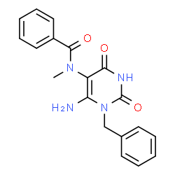 ChemSpider 2D Image | N-(6-Amino-1-benzyl-2,4-dioxo-1,2,3,4-tetrahydro-5-pyrimidinyl)-N-methylbenzamide | C19H18N4O3
