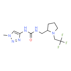 ChemSpider 2D Image | 1-(1-Methyl-1H-1,2,3-triazol-4-yl)-3-{[1-(2,2,2-trifluoroethyl)-2-pyrrolidinyl]methyl}urea | C11H17F3N6O