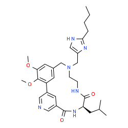 ChemSpider 2D Image | (9R)-14-[(2-Butyl-1H-imidazol-4-yl)methyl]-9-isobutyl-18,19-dimethoxy-4,8,11,14-tetraazatricyclo[14.3.1.1~2,6~]henicosa-1(20),2(21),3,5,16,18-hexaene-7,10-dione | C31H42N6O4