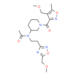 ChemSpider 2D Image | N-(1-{[4-(Methoxymethyl)-5-methyl-1,2-oxazol-3-yl]carbonyl}-3-piperidinyl)-N-{2-[5-(methoxymethyl)-1,2,4-oxadiazol-3-yl]ethyl}acetamide | C20H29N5O6