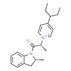 ChemSpider 2D Image | 1-{(2R)-1-[(2R)-2-Methyl-2,3-dihydro-1H-indol-1-yl]-1-oxo-2-propanyl}-4-(3-pentanyl)pyridinium | C22H29N2O