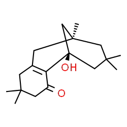ChemSpider 2D Image | (1R,9S)-1-Hydroxy-5,5,9,11,11-pentamethyltricyclo[7.3.1.0~2,7~]tridec-2(7)-en-3-one | C18H28O2