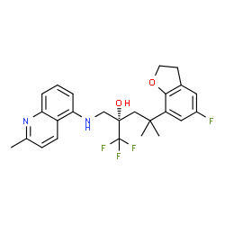 ChemSpider 2D Image | (2S)-1,1,1-Trifluoro-4-(5-fluoro-2,3-dihydro-1-benzofuran-7-yl)-4-methyl-2-{[(2-methyl-5-quinolinyl)amino]methyl}-2-pentanol | C25H26F4N2O2