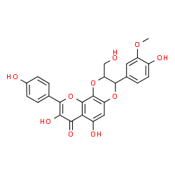 ChemSpider 2D Image | 6,8-Dihydroxy-3-(4-hydroxy-3-methoxyphenyl)-2-(hydroxymethyl)-9-(4-hydroxyphenyl)-2,3-dihydro-7H-[1,4]dioxino[2,3-h]chromen-7-one | C25H20O10