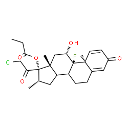 ChemSpider 2D Image | (8xi,11beta,13alpha,14xi,16beta,17alpha)-21-Chloro-9-fluoro-11-hydroxy-16-methyl-3,20-dioxopregna-1,4-dien-17-yl propionate | C25H32ClFO5