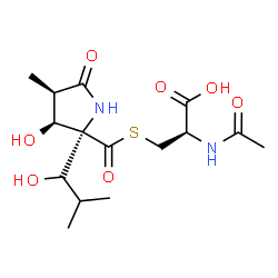 ChemSpider 2D Image | N-Acetyl-S-({(2R,3S,4R)-3-hydroxy-2-[(1R)-1-hydroxy-2-methylpropyl]-4-methyl-5-oxo-2-pyrrolidinyl}carbonyl)-L-cysteine | C15H24N2O7S
