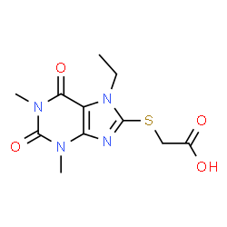 ChemSpider 2D Image | [(7-Ethyl-1,3-dimethyl-2,6-dioxo-2,3,6,7-tetrahydro-1H-purin-8-yl)sulfanyl]acetic acid | C11H14N4O4S
