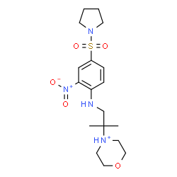 ChemSpider 2D Image | 4-(2-Methyl-1-{[2-nitro-4-(1-pyrrolidinylsulfonyl)phenyl]amino}-2-propanyl)morpholin-4-ium | C18H29N4O5S