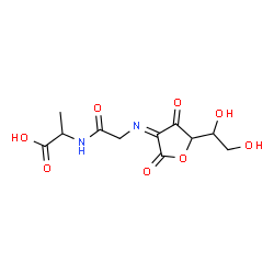 ChemSpider 2D Image | 2-[({(Z)-[5-(1,2-Dihydroxyethyl)-2,4-dioxodihydro-3(2H)-furanylidene]amino}acetyl)amino]propanoic acid (non-preferred name) | C11H14N2O8