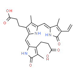 ChemSpider 2D Image | 3-[(2E)-2-({3-(2-Carboxyethyl)-4-methyl-5-[(Z)-(3-methyl-5-oxo-4-vinyl-1,5-dihydro-2H-pyrrol-2-ylidene)methyl]-1H-pyrrol-2-yl}methylene)-4-methyl-5-oxo-2,5-dihydro-1H-pyrrol-3-yl]propanoic acid | C25H27N3O6