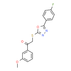ChemSpider 2D Image | 2-{[5-(4-Fluorophenyl)-1,3,4-oxadiazol-2-yl]sulfanyl}-1-(3-methoxyphenyl)ethanone | C17H13FN2O3S