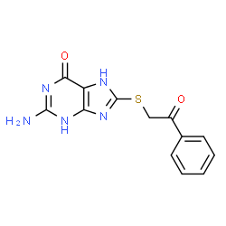 ChemSpider 2D Image | 2-Amino-8-[(2-Oxo-2-Phenylethyl)sulfanyl]-1,9-Dihydro-6h-Purin-6-One | C13H11N5O2S