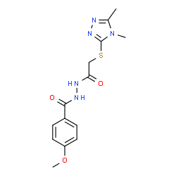 ChemSpider 2D Image | N'-[2-[(4,5-dimethyl-1,2,4-triazol-3-yl)thio]-1-oxoethyl]-4-methoxybenzohydrazide | C14H17N5O3S