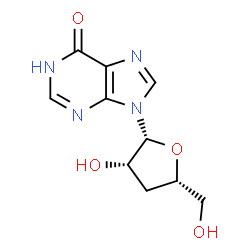 ChemSpider 2D Image | 9-(3-Deoxy-beta-D-threo-pentofuranosyl)-1,9-dihydro-6H-purin-6-one | C10H12N4O4