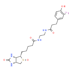ChemSpider 2D Image | N-[2-({3-[4-Hydroxy-3-(~125~I)iodophenyl]propanoyl}amino)ethyl]-5-[(3aS,4S,6aR)-5-oxido-2-oxohexahydro-1H-thieno[3,4-d]imidazol-4-yl]pentanamide | C21H29125IN4O5S