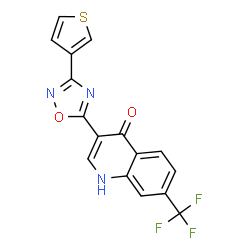 ChemSpider 2D Image | 3-[3-(3-Thienyl)-1,2,4-oxadiazol-5-yl]-7-(trifluoromethyl)-4(1H)-quinolinone | C16H8F3N3O2S