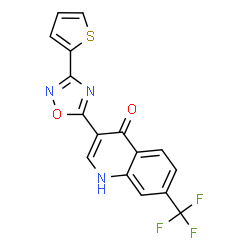 ChemSpider 2D Image | 3-[3-(2-Thienyl)-1,2,4-oxadiazol-5-yl]-7-(trifluoromethyl)-4(1H)-quinolinone | C16H8F3N3O2S