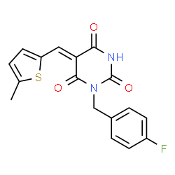 ChemSpider 2D Image | (5Z)-1-(4-Fluorobenzyl)-5-[(5-methyl-2-thienyl)methylene]-2,4,6(1H,3H,5H)-pyrimidinetrione | C17H13FN2O3S