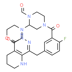 ChemSpider 2D Image | 4-{2-Fluoro-5-[(5-oxo-1,2,3,4,5,6-hexahydropyrido[2,3-d]pyridazin-8-yl)methyl]benzoyl}-2-(4-morpholinyl)-1-piperazinecarbaldehyde | C24H29FN6O4