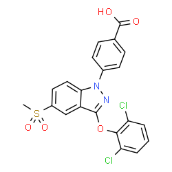 ChemSpider 2D Image | 4-[3-(2,6-Dichlorophenoxy)-5-(methylsulfonyl)-1H-indazol-1-yl]benzoic acid | C21H14Cl2N2O5S