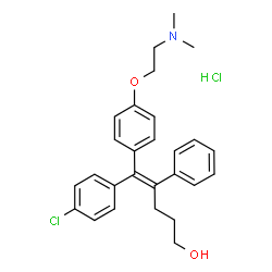 ChemSpider 2D Image | (4E)-5-(4-Chlorophenyl)-5-{4-[2-(dimethylamino)ethoxy]phenyl}-4-phenyl-4-penten-1-ol hydrochloride (1:1) | C27H31Cl2NO2
