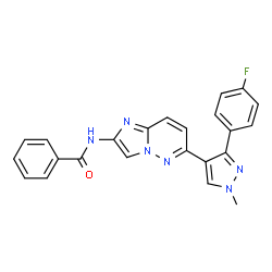 ChemSpider 2D Image | N-{6-[3-(4-Fluorophenyl)-1-methyl-1H-pyrazol-4-yl]imidazo[1,2-b]pyridazin-2-yl}benzamide | C23H17FN6O