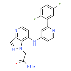 ChemSpider 2D Image | 2-(7-{[2-(2,5-Difluorophenyl)-4-pyridinyl]amino}-1H-pyrazolo[4,3-b]pyridin-1-yl)acetamide | C19H14F2N6O