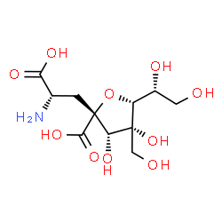 ChemSpider 2D Image | (2R,3S,4R,5R)-2-[(2S)-2-Amino-2-carboxyethyl]-5-[(1R)-1,2-dihydroxyethyl]-3,4-dihydroxy-4-(hydroxymethyl)tetrahydro-2-furancarboxylic acid (non-preferred name) | C11H19NO10