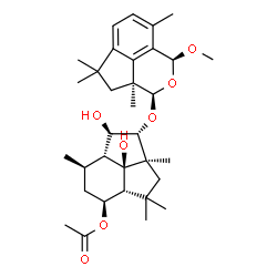 ChemSpider 2D Image | (1R,2R,2aR,4aR,5S,7R,7aR,7bR)-1,7b-Dihydroxy-2-{[(1S,3R,3aS)-1-methoxy-3a,5,5,8-tetramethyl-3,3a,4,5-tetrahydro-1H-cyclopenta[de]isochromen-3-yl]oxy}-2a,4,4,7-tetramethyldecahydro-1H-cyclopenta[cd]ind
en-5-yl acetate | C33H48O7