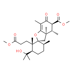 ChemSpider 2D Image | Methyl (2S,2'S,3'R,3aR,4S,5S,6'S)-3'-(2-hydroxy-2-propanyl)-2'-(3-methoxy-3-oxopropyl)-2',3a,4,6',7-pentamethyl-6-oxo-3a,4,5,6-tetrahydro-3H-spiro[1-benzofuran-2,1'-cyclohexane]-5-carboxylate | C27H42O7