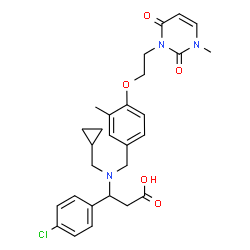 ChemSpider 2D Image | 3-(4-Chlorophenyl)-3-[(cyclopropylmethyl){3-methyl-4-[2-(3-methyl-2,6-dioxo-3,6-dihydro-1(2H)-pyrimidinyl)ethoxy]benzyl}amino]propanoic acid | C28H32ClN3O5