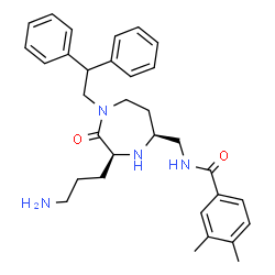 ChemSpider 2D Image | N-{[(3S,5S)-3-(3-Aminopropyl)-1-(2,2-diphenylethyl)-2-oxo-1,4-diazepan-5-yl]methyl}-3,4-dimethylbenzamide | C32H40N4O2