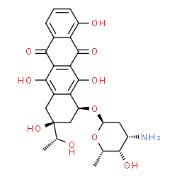 ChemSpider 2D Image | (1S,3S)-3,5,10,12-Tetrahydroxy-3-[(1R)-1-hydroxyethyl]-6,11-dioxo-1,2,3,4,6,11-hexahydro-1-tetracenyl 3-amino-2,3,6-trideoxy-alpha-L-lyxo-hexopyranoside | C26H29NO10