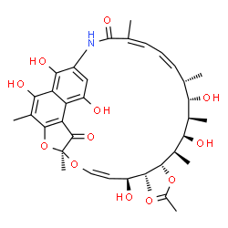 ChemSpider 2D Image | (7S,9Z,11S,12R,13R,14R,15R,16R,17S,18S,19Z,21Z)-2,11,15,17,27,29-Hexahydroxy-3,7,12,14,16,18,22-heptamethyl-6,23-dioxo-8,30-dioxa-24-azatetracyclo[23.3.1.1~4,7~.0~5,28~]triaconta-1(29),2,4,9,19,21,25,
27-octaen-13-yl acetate | C36H45NO12